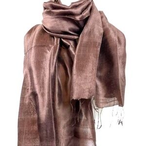 Luxurious Brown Raw Silk Shawl/Vibrant Dressy Wrap/All-Season Scarf